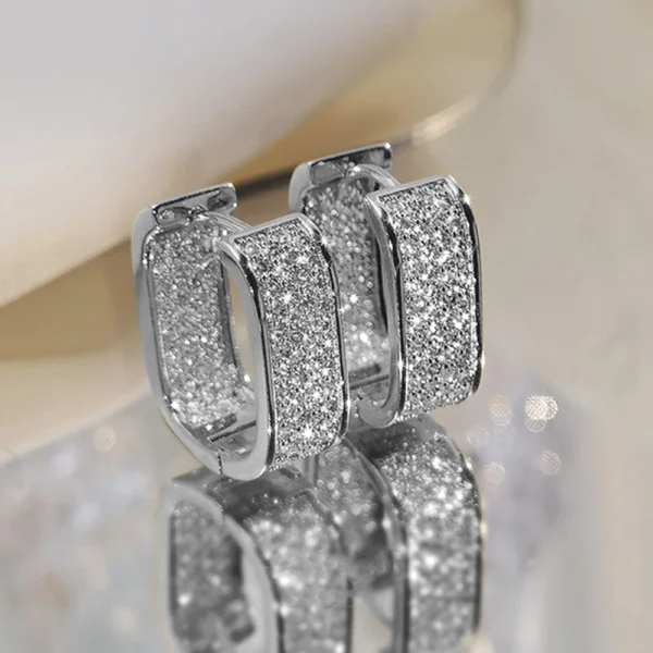 Paved CZ Hoop Earrings - Image 3