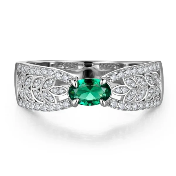 Fancy Leaf Band Oval Green Ring - Image 4