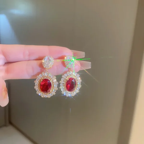 Gold Color Red CZ Hanging Earrings - Image 5