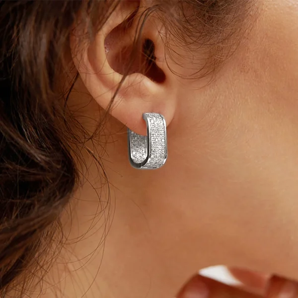 Paved CZ Hoop Earrings - Image 4